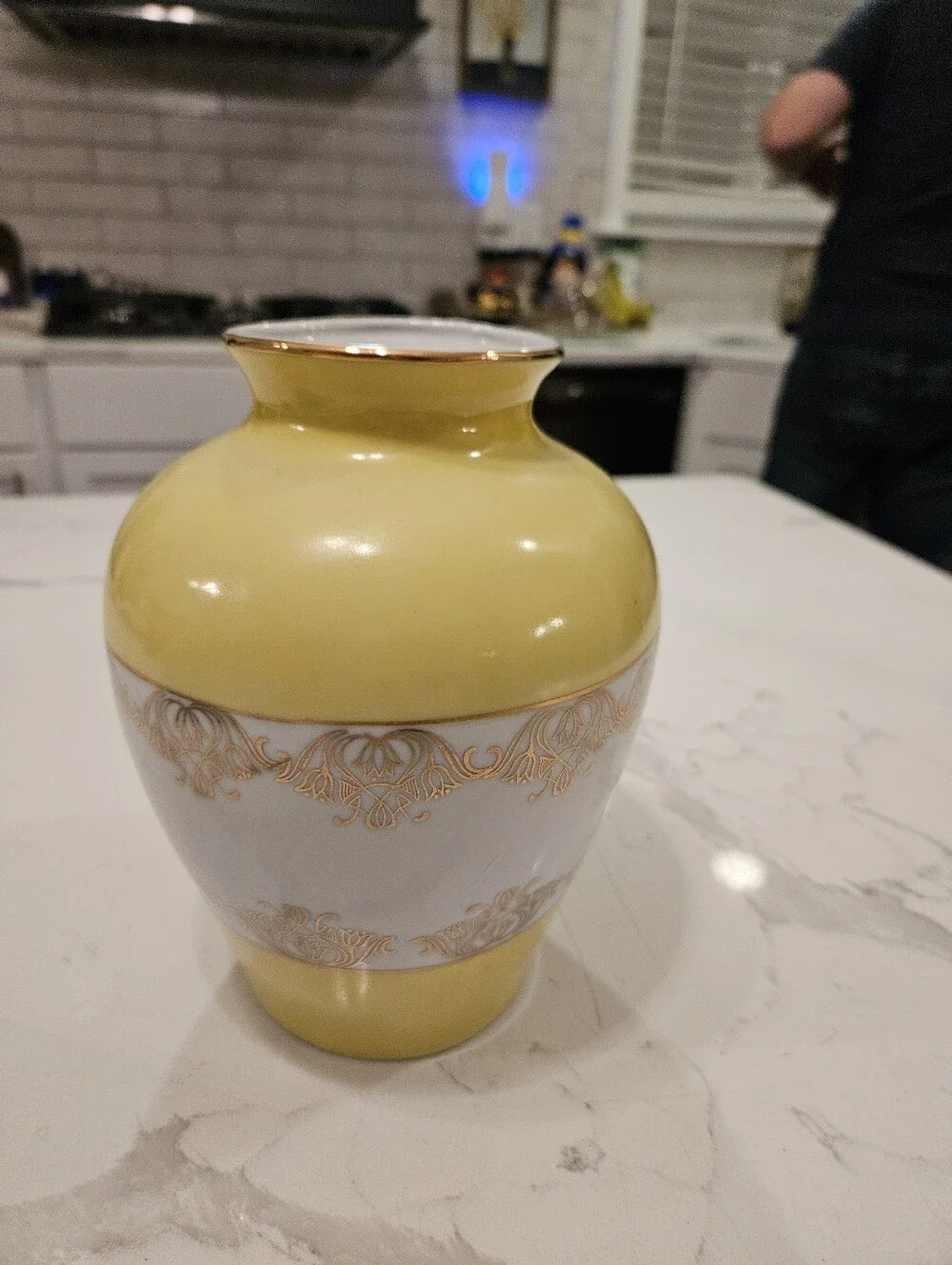 Vintage Chodziez Porcelain Vase Yellow Gold